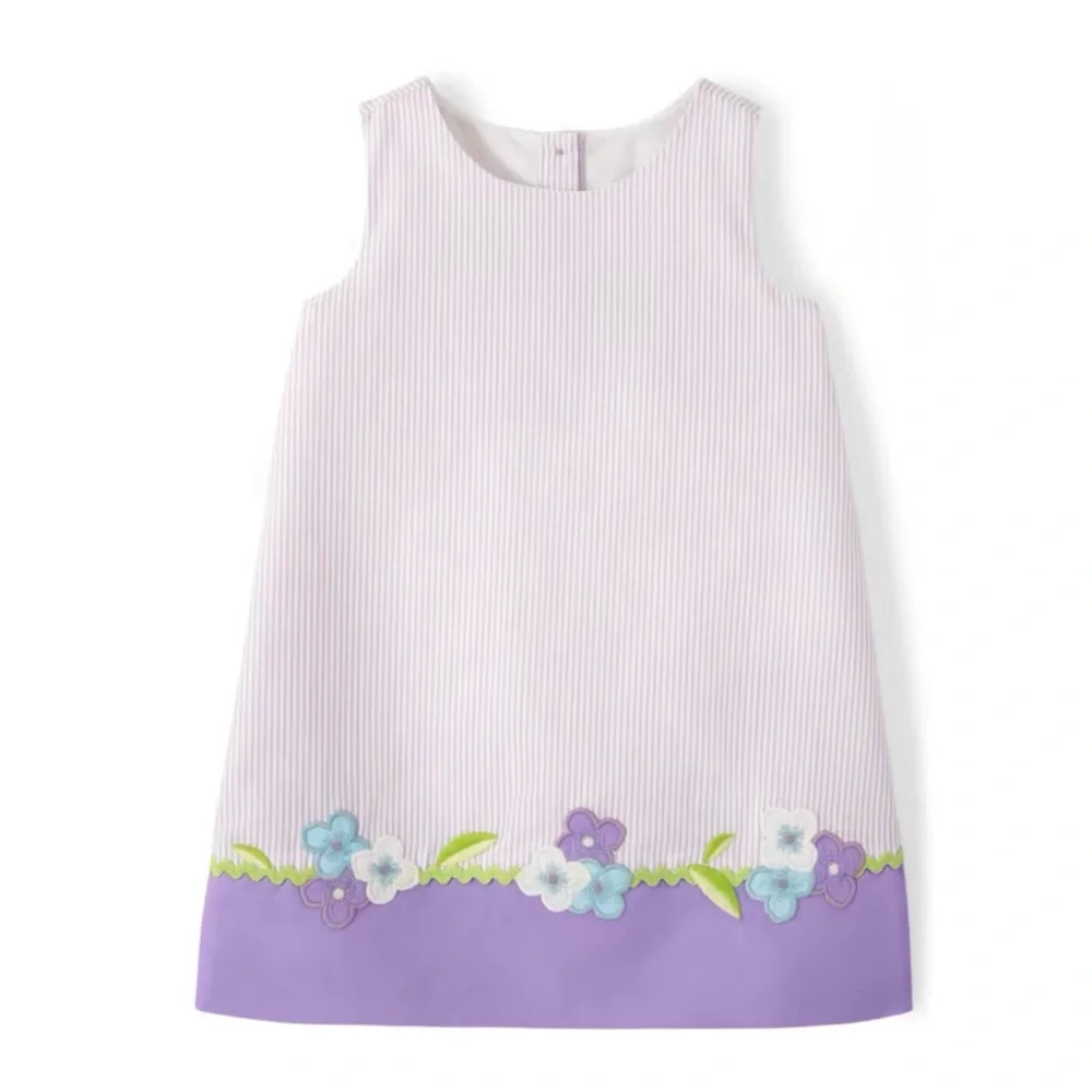 Gymboree Purple Sleeveless Floral Embroidered Cotton Seersucker Dress Girls 4T